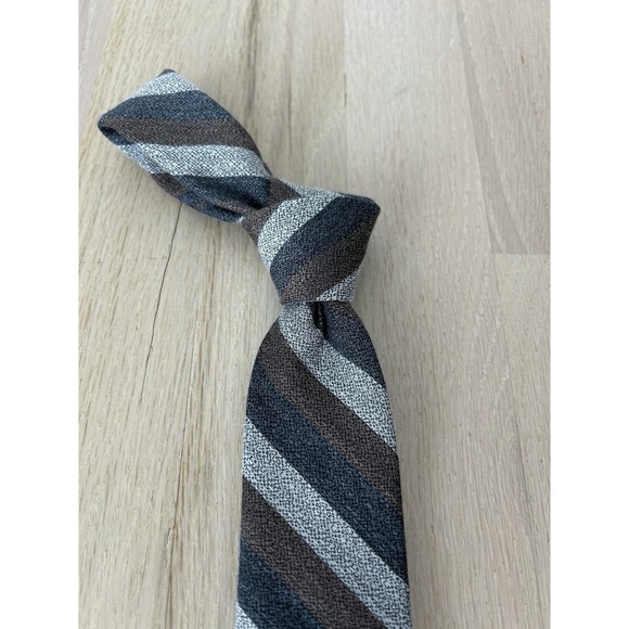 Knottery Other - KNOTTERY New York Gray Brown Repp Striped Regimental Tie Slim W - 2.75 L - 57.25